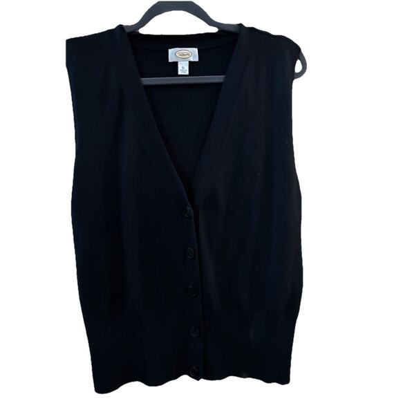 Talbots Button Up Sweater Vest Black Sz XL 85 % Silk Dark Academia Preppy - Picture 1 of 6